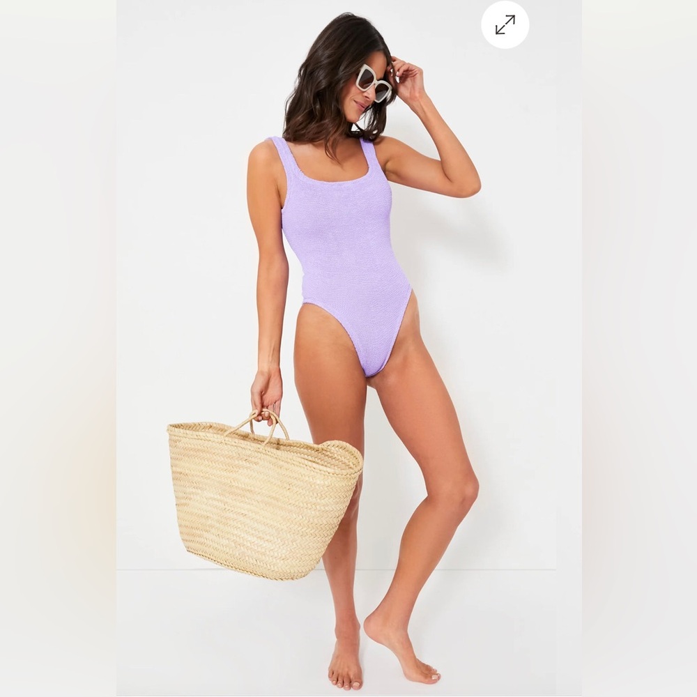 Hunza G Square Neck Seersucker Swimsuit